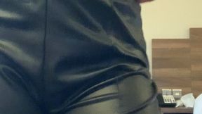 shiny leather pvc pants worship topless