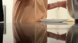 Two neighbors prepared breakfast for their friend and had sex after in the kitchen.