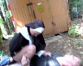 Fake German Nun Deepthroating Cock in Middle of Forest