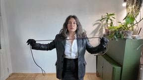 custom video she will dominate on you in her sexy real leather jacket and skirt av