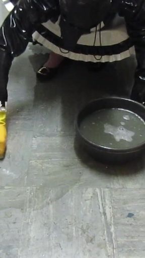 Worthless Sissy Scrubbing Filthy Floor