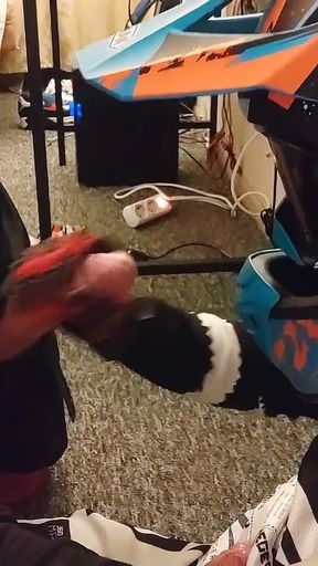 Motocross Guy Jerks off After Sex to His Partner