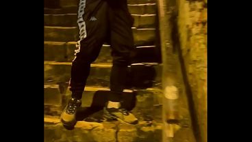 Amateur boy catches his friend pissing in the street and touches his cock