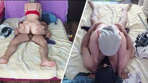 Amateur couple crazy sex in the bedroom.
