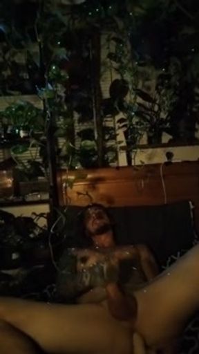 Tattooed hunk deepthroats your cock, then fucks his tight ass until he cums