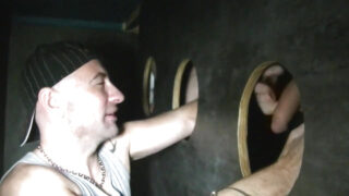 French amateur Jess Royan slurps big cocks at the glory hole before bareback gangbang pounding