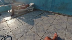 Exhibitionism in the Pool Fucking in the Backyard and Cum in the Hairy Slut's Mouth!