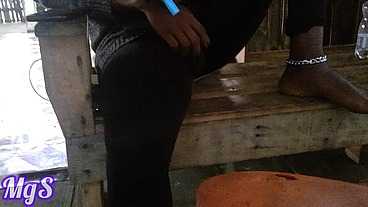 Petite slim bae flashing pussy at a public bar.