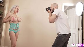 Photographer fucks blonde MILF with huge fake tits after photo shoot