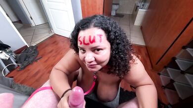 Leashed ebony slave humilation while sucking big black cock raw and barking