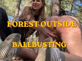 Forest ballbusting with spanking punishment