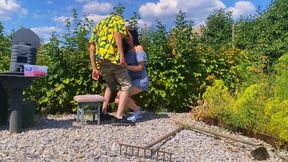 Rough outdoor fuck in the garden while picking berries