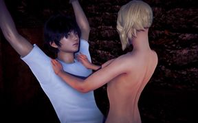 Gwen tied up a guy and rides his dick