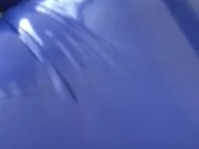 Jerking Off in Blue Neck Entry Catsuit