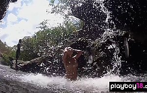 Big boobed badass babe Dani Mathers and her GFs love naked hiking