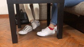 SECRETLY TOUCHING HER SHOES UNDER SCHOOL DESK TWO HOT STUDENTS IN SNEAKERS - MP4 Mobile Version