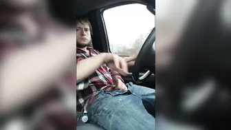 Twink Jerks Big Cock While Driving Car