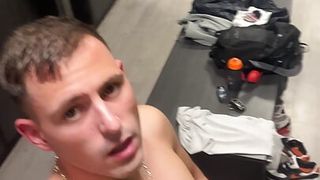 German boy jerks off naked in public locker room (gym)