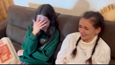 Amateur couple picks up sexy, petite students for a wild group sex session.