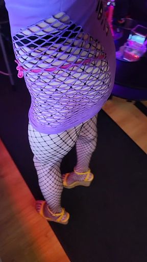 Yellow High Heels💛, Fishnet Stockings, Pink Tie Thong Tie, Purple Dress [&sup1;⁵sept&sup2;⁵] VaneSsaBiTCHx