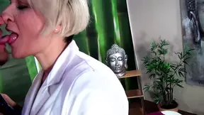 Busty blonde MILF casts massive cock and gives a deepthroat