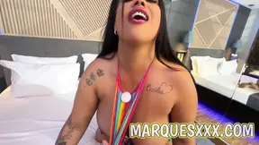 Luana, a sexy MILF with big natural boobs, takes on two lucky guys in her