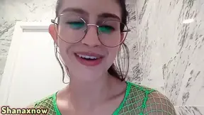 Hot brunette with long hair pees on cock twice during live show