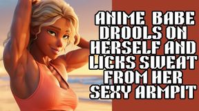 anime babe drools on herself and licks sweat from her sexy armpit