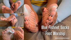 Blue Fishnet Socks Foot Worship - Royal Ro sensual domination
