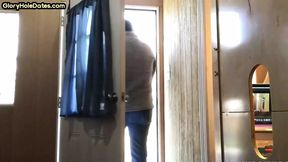 Gloryhole loving amateur DILF opens mouth for BJ session