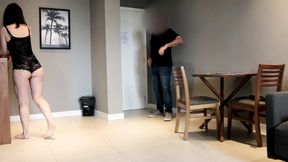 Pizza delivered to my house and I paid the tip with a blowjob and cum in the chest.