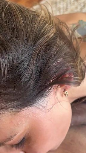 Horny Brunette Suck All the Big Load of My Big Cock with Her Mouth