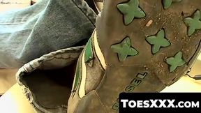 ToesXXX.com - Sasha slips off his socks and plays with his meaty dick in foot tease