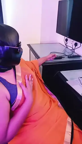 Fantasy Roleplay of Stepmom in Orange Saree Playing with Her Kitty