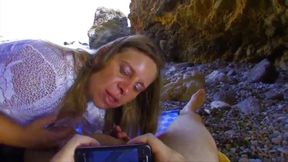 A Stunning Mature Beauty Enjoys Intimate Moments by the Ocean