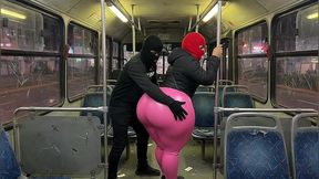 Big Ass Girl in Black Pants Gets Pressed in the Bus and Ends in Black Thong