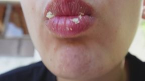 I eat the chips and hiccup with my mouth, I play with my tongue and teeth, then I make a camel hoof in the forest