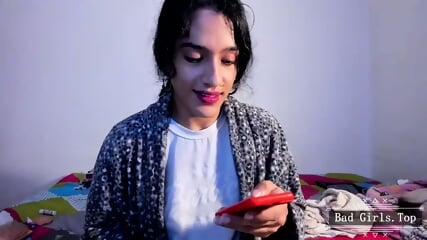 Pretty skinny teen trans with very big cock