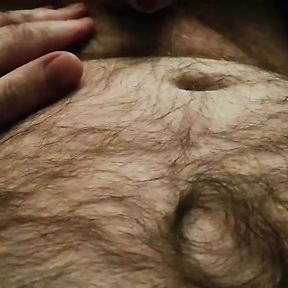 Hairy British Bear Stroking His Furry Belly and Bushy Cock