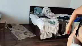 Sexy woman doing housework naked  Ejaculation on his wife's big ass  Hot foreplay with a couple
