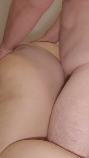 Chubby Milf Fucked View from below close-up. Cumshot on her big Ass   Clip 1
