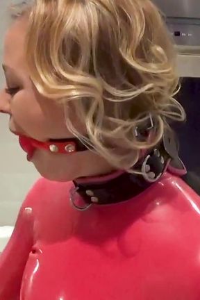 Latex Domestic Slave: Gagged, Restrained &amp; Dripping Everywhere