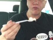 Piggy eating snacks at sonic