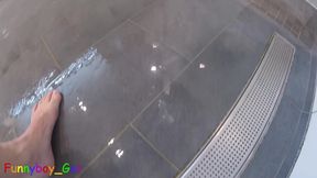 Naked in a Public Shower I Naughty Jerked off My Shaved, Thick Cock and Squirted on the Floor