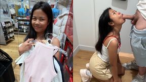 Une Asiatique De 18 Ans Suce Une Grosse Bite Dans Une Cabine Dessayage Et Avale Du Sperme