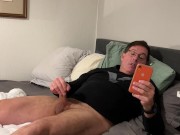 Super horny after a long flight, so I get half naked and jerk-off as soon as i iget home on the bed.
