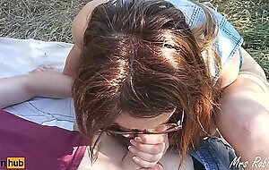 Mrs robinson, braless busty milf wants to suck cock instead of a picnic - outdoor sex