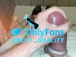 no hands large white uncut dick play! tight foreskin phimosis