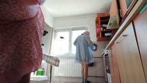 Hot amateur couple having fun in the kitchen.