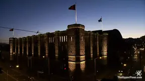 Slim brunette gets impromptu machine fucked late at night